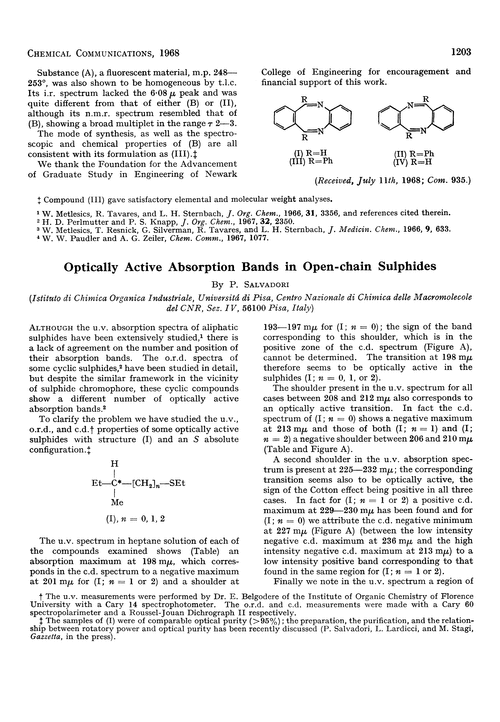 Optically active absorption bands in open-chain sulphides
