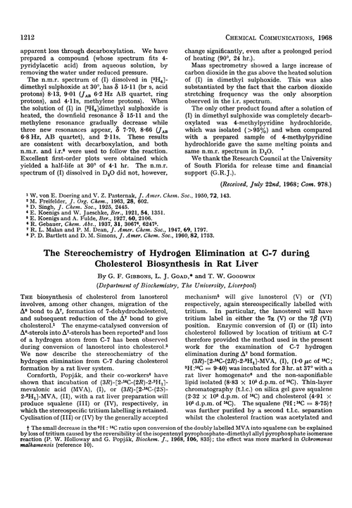 The sterochemistry of hydrogen elimination at C-7 during cholesterol biosynthesis in rat liver