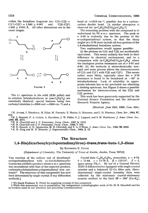 The structure 1,4-bis(dicarbonylcyclopentadienyliron)-trans,trans-buta-1,3-diene