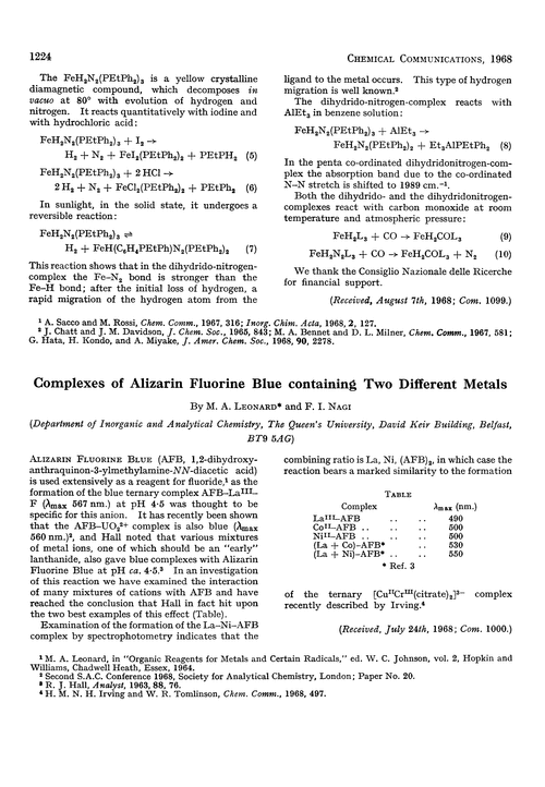 Complexes of alizarin fluorine blue containing two different metals