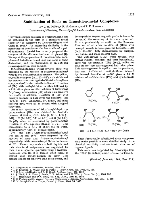 Stabilization of enols as transition-metal complexes