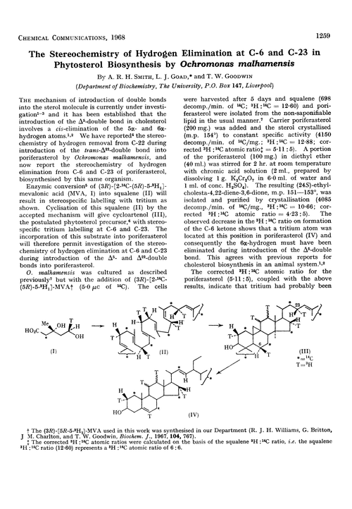 The sterochemistry of hydrogen elimination at C-6 and C-23 in phytosterol biosynthesis by Ochromonas malhamensis