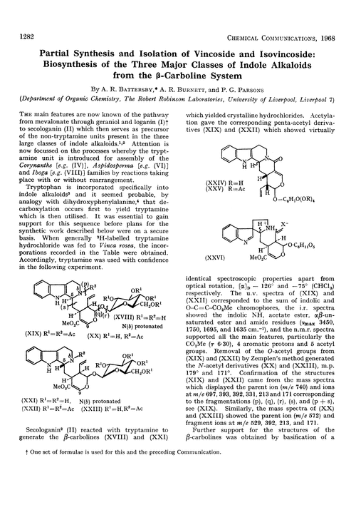 Partial synthesis and isolation of vincoside and isovincoside: biosynthesis of the three major classes of indole alkaloids from the β-carboline system