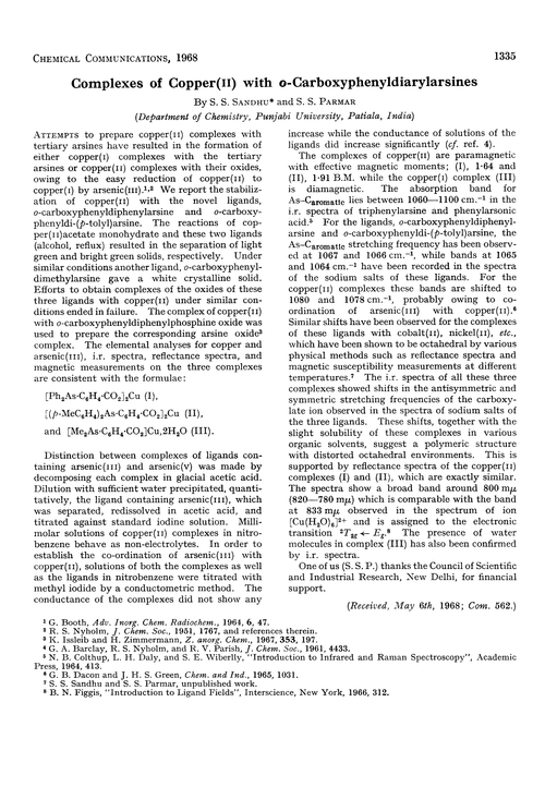 Complexes of copper(II) with o-carboxyphenyldiarylarsines