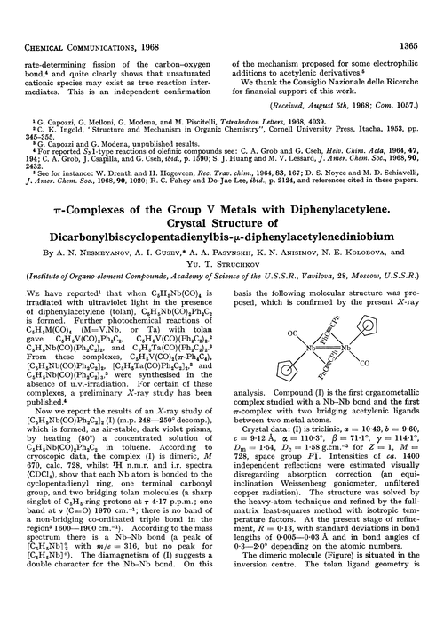P Complexes Of The Group V Metals With Diphenylacetylene Crystal Structure Of Dicarbonylbiscyclopentadienylbis µ Diphenylacetylenediniobium Chemical Communications London Rsc Publishing