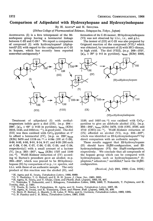 Comparison of adipedatol with hydroxyhopane and hydroxyisohopane