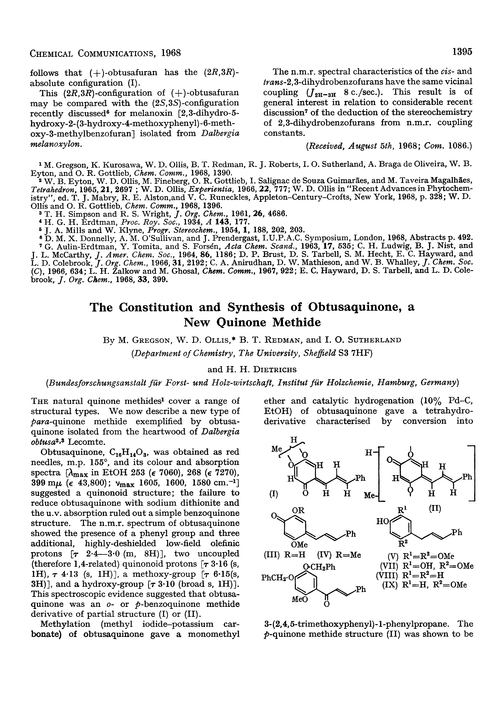 The constitution and synthesis of obtusaquinone, a new quinone methide