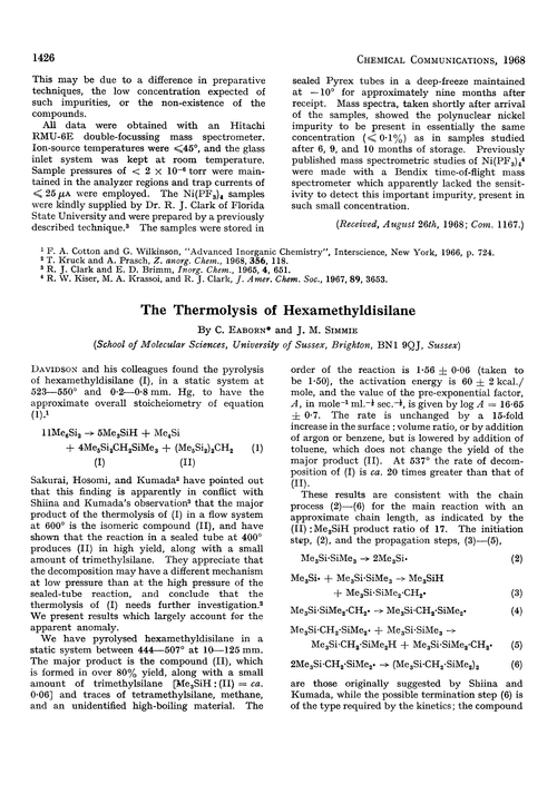 The thermolysis of hexamethyldisilane