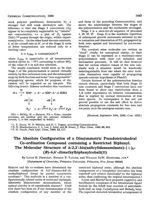 The absolute configuration of a dissymmetric pseudotetrahedral co-ordination compound containing a restricted biphenyl. The molecular structure of Δ-2,2′-bis(salicylideneaminato)-(+)-(R)-6,6′-dimethylbiphenylcobalt(II)
