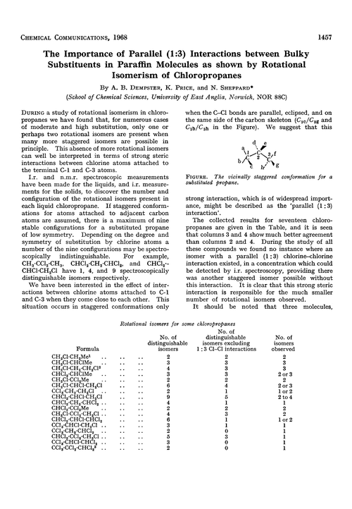 The importance of parallel (1:3) interactions between bulky substituents in paraffin molecules as shown by rotational isomerism of chloropropanes