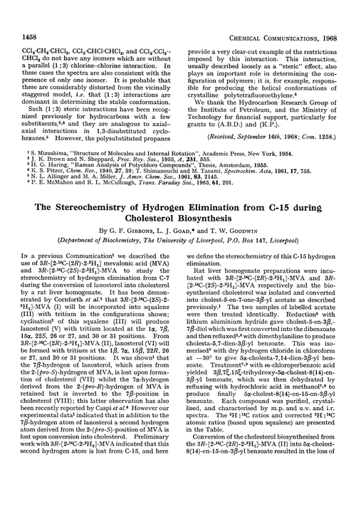 The stereochemistry of hydrogen elimination from C-15 during cholesterol biosynthesis