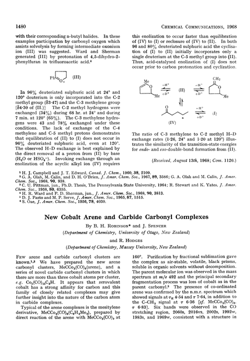 New cobalt arene and carbide carbonyl complexes