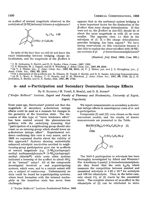 n- and π-Participation and secondary deuterium isotope effects