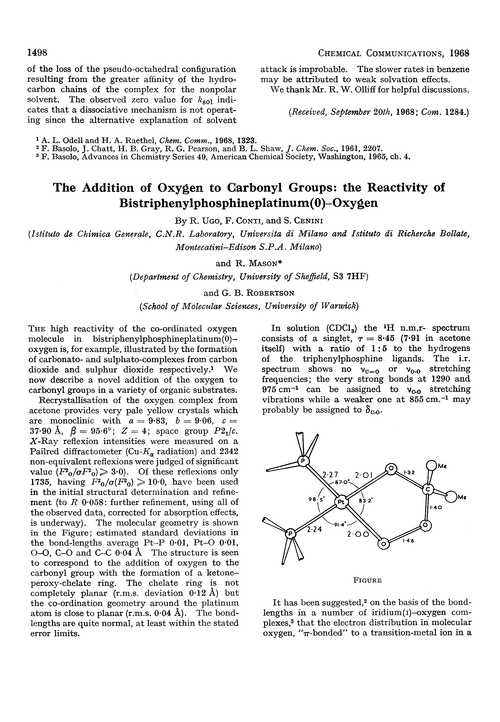 The addition of oxygen to carbonyl groups: the reactivity of bistriphenylphosphineplatinum(0)–oxygen