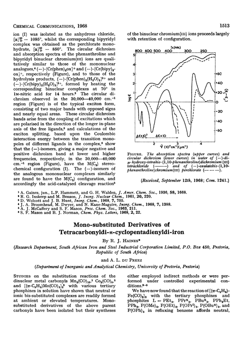 Mono-substituted derivatives of tetracarbonyldi-π-cyclopentadienyldi-iron
