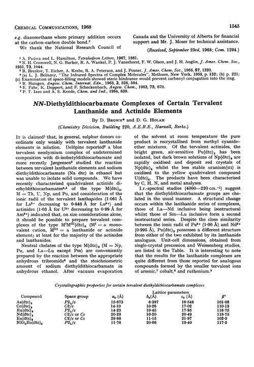 NN-diethyldithiocarbamate complexes of certain tervalent lanthanide and actinide elements