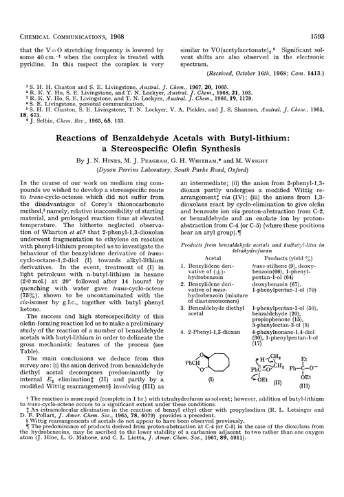 Reactions of benzaldehyde acetals with butyl-lithium: a stereospecific olefin synthesis
