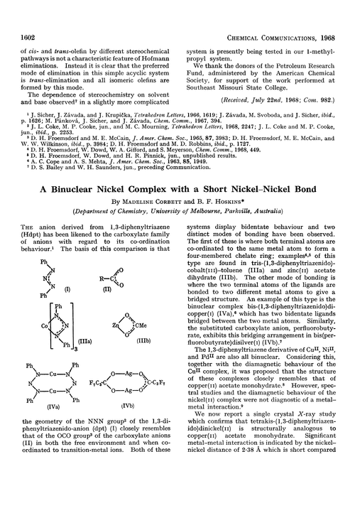 A binuclear nickel complex with a short nickel–nickel bond