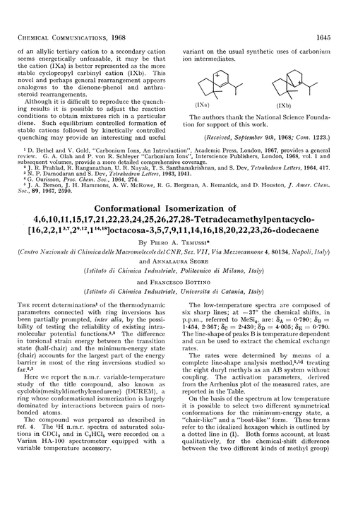 Conformational isomerization of 4,6,10,11,15,17,21,22,23,24,25,26,27,28-tetradecamethylpentacyclo-[16,2,2,1,2,1]octacosa-3,5,7,9,11,14,16,18,20,22,23,26-dodecaene