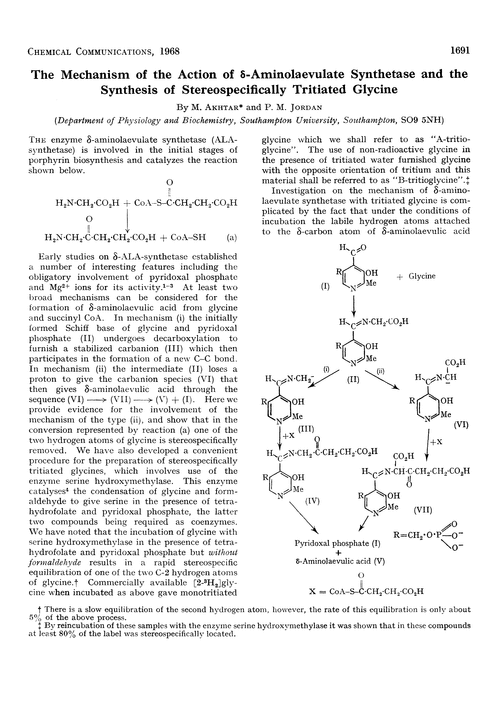 The mechanism of the action of δ-aminolaevulate synthetase and the synthesis of stereospecifically tritiated glycine