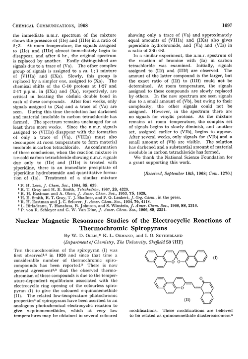 Nuclear magnetic resonance studies of the electrocyclic reactions of thermochromic spiropyrans