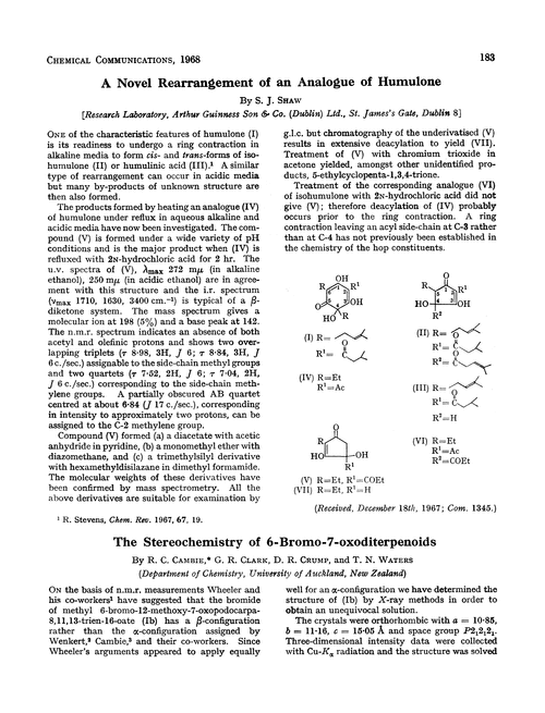 A novel rearrangement of an analogue of humulone