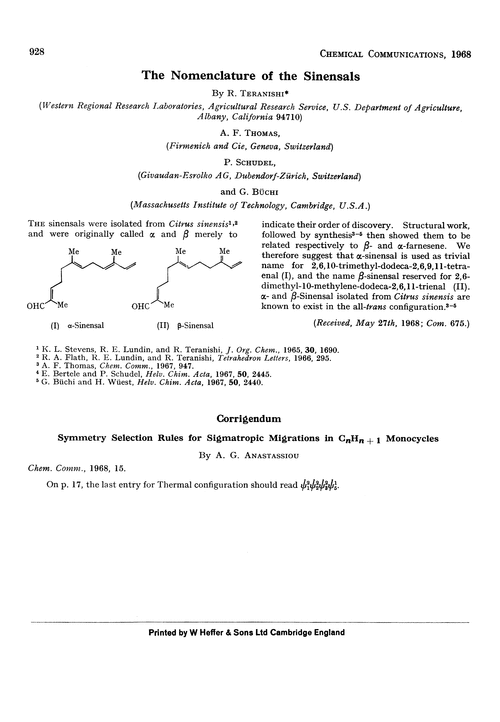 The nomenclature of the sinensals