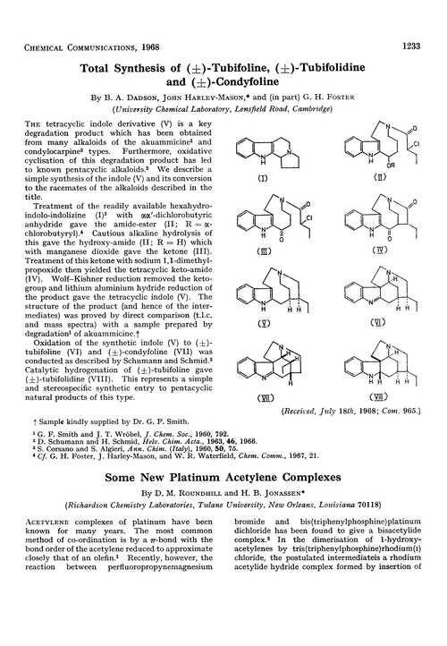 Some new platinum acetylene complexes