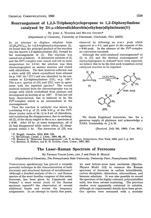 Rearrangement of 1,2,3-triphenylcyclopropene to 1,2-diphenylindene catalyzed by di-µ-chlorodichlorobis(ethylene)diplatinum(II)