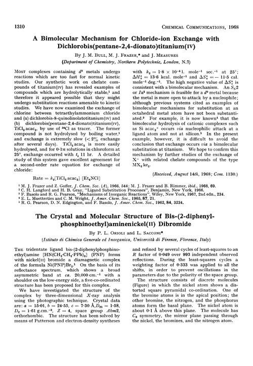 A bimolecular mechanism for chloride-ion exchange with dichlorobis(pentane-2,4-dionato)titanium(IV)