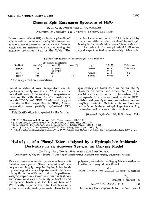 Hydrolysis of a phenyl ester catalyzed by a hydrophobic imidazole derivative in an aqueous system: an enzyme model