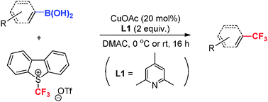 Graphical abstract: Copper-catalyzed trifluoromethylation of aryl boronic acids using a CF3+ reagent