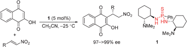 Graphical abstract: Chiral (thio)phosphorodiamides as excellent hydrogen bond donor catalysts in the asymmetric Michael addition of 2-hydroxy-1,4-naphthoquione to nitroolefins