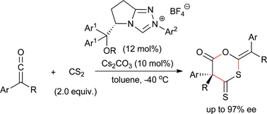 Graphical abstract: Enantioselective [2+2+2] cycloaddition of ketenes and carbon disulfide catalyzed by N-heterocyclic carbenes