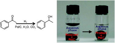 Graphical abstract: Acetophenone hydrogenation over a Pd catalyst in the presence of H2O and CO2