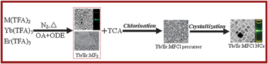 Graphical abstract: Monodisperse upconversion Er3+/Yb3+:MFCl (M = Ca, Sr, Ba) nanocrystals synthesized via a seed-based chlorination route