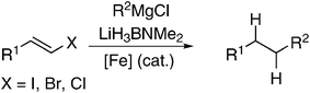 Graphical abstract: Iron-catalysed, hydride-mediated reductive cross-coupling of vinyl halides and Grignard reagents