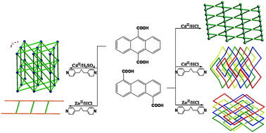 Graphical abstract: Cadmium(ii) and zinc(ii) metal–organic frameworks with anthracene-based dicarboxylic ligands: solvothermal synthesis, crystal structures, and luminescent properties