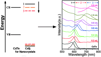 Graphical abstract: Facile synthesis and observation of discontinuous red-shift photoluminescence of CdTe/CdS core/shell nanocrystals