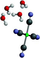 Graphical abstract: Evidence for hydrogen bond network formation in microsolvated clusters of Pt(CN)42−: collision induced dissociation studies of Pt(CN)42−·(H2O)nn = 1–4, and Pt(CN)42−·(MeCN)mm = 1, 2 cluster ions