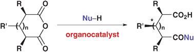 Graphical abstract: Recent advances in enantioselective organocatalyzed anhydride desymmetrization and its application to the synthesis of valuable enantiopure compounds