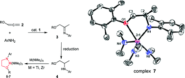 Graphical abstract: Intermolecular hydroamination of oxygen-substituted allenes. New routes for the synthesis of N,O-chelated zirconium and titanium amido complexes