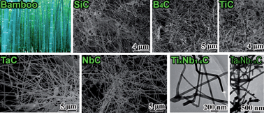 Graphical abstract: A generic bamboo-based carbothermal method for preparing carbide (SiC, B4C, TiC, TaC, NbC, TixNb1−xC, and TaxNb1−xC) nanowires