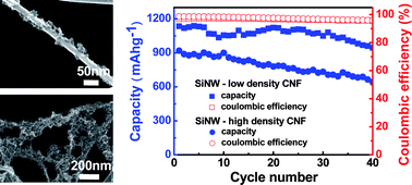 Graphical abstract: Silicon nanowires with a carbon nanofiber branch as lithium-ion anode material