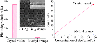 Graphical abstract: Highly selective photocatalytic and sensing properties of 2D-ordered dome films of nano titania and nano Ag2+ doped titania