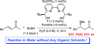 Graphical abstract: Chiral Sc-catalyzed asymmetric Michael reactions of thiols with enones in water