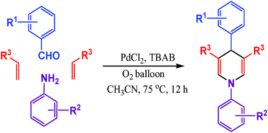 Graphical abstract: Palladium-assisted multicomponent cyclization of aromatic aldehydes, arylamines and terminal olefins under molecular oxygen: an assembly of 1,4-dihydropyridines