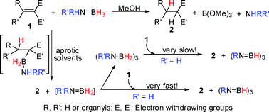 Graphical abstract: Synthetic and mechanistic studies of metal-free transfer hydrogenations applying polarized olefins as hydrogen acceptors and amine borane adducts as hydrogen donors