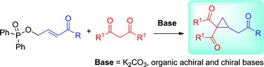 Graphical abstract: Base promoted synthesis of activated cyclopropanes bearing homologated carbonyl groups via tandem Michael addition–intramolecular enolate trapping