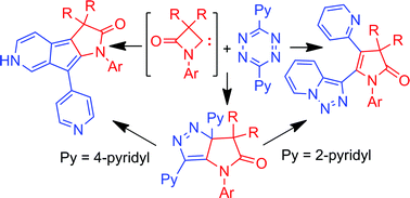 Graphical abstract: The reaction of β-lactam carbenes with 3,6-dipyridyltetrazines: switch of reaction pathways by 2-pyridyl and 4-pyridyl substituents of tetrazines